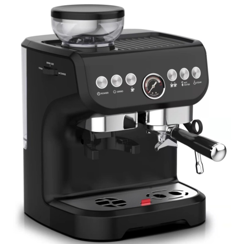 Ground coffee machine with grinder